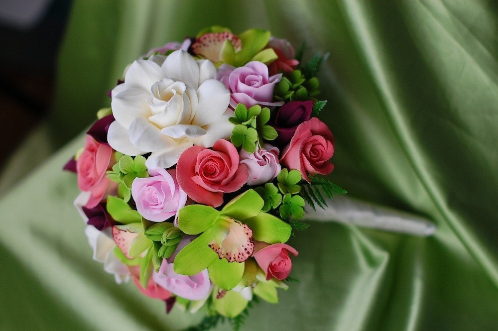 Cymbidium, Gardenia, Calla Lily, Tulip and Rose Bridal Bouquet Made to Order