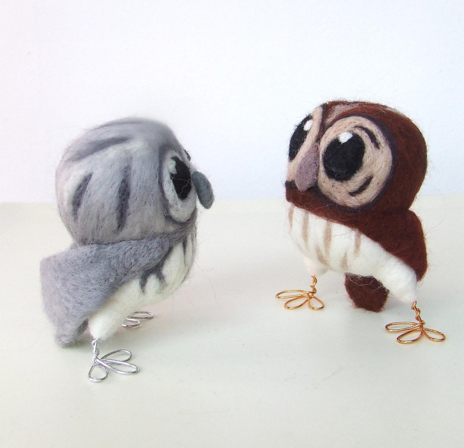 Needlefelted Bird Wise Grey Owl Hoot  Little Owl in Dusky Greys