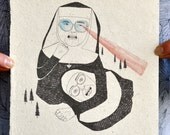 Fighting Nuns- Print on handmade paper