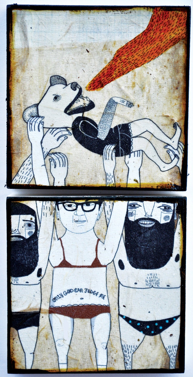 Stage Dive-mixed media prints on wood panels
