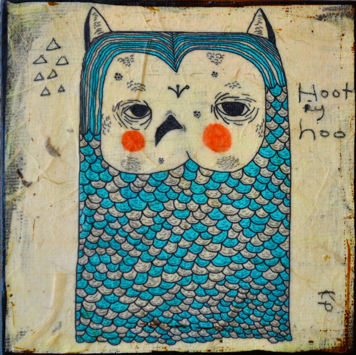 Herman -mixed media print on wood