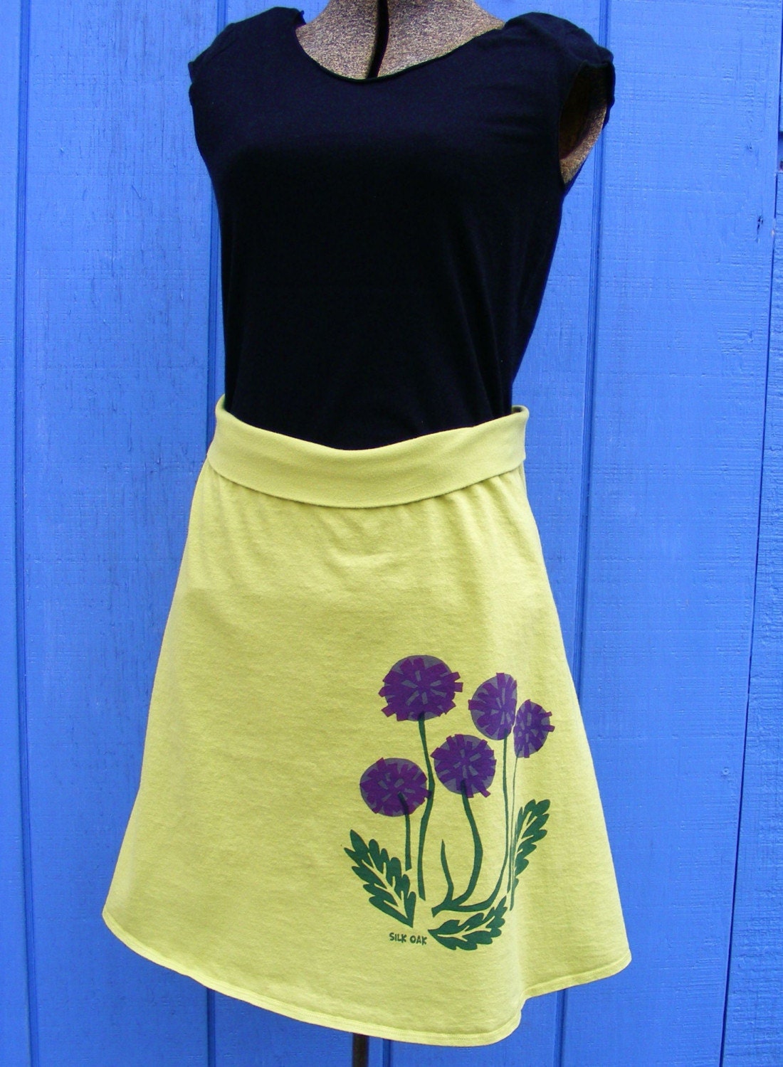 Purple Flowers on a Lime Green Skirt