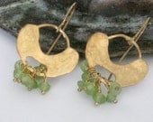 Gold plated sterling earrings with Peridot beads and fine silver, Peridot gemstone earrings