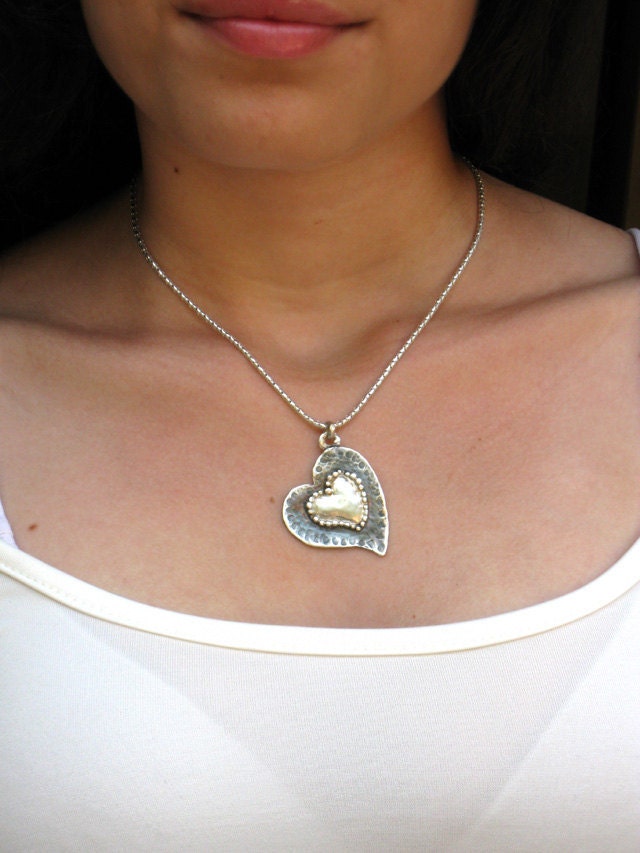 Silver Heart Hammered Metalwork Pendant necklace