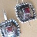 Small square Opal and Silver earrings ,granulated silver squares and Red Opal doublets