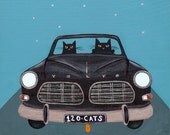 Volvo Road Trip Cats 7 x 7  Digital Print