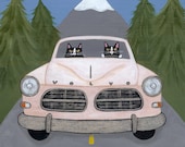 Volvo Road Trip Cats 7 x 7  Digital Print