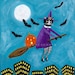 Halloween Witch Cat Original Folk Art Painting