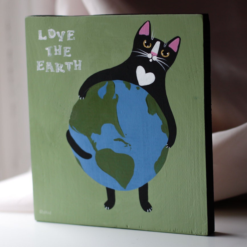 Earth Day Cats Original Folk Art Painting