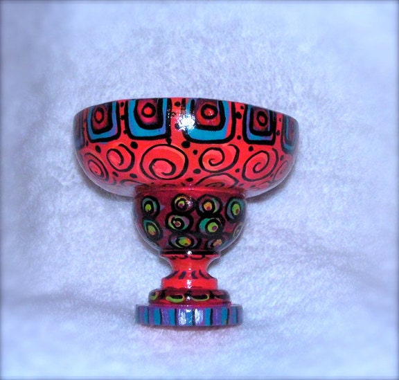 Free Shipping.....Hand painted wood trinket bowl one of a kind