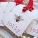 BEE JOLLY Tags - Set of 6 Red and White Sparkly Gift tags - UK Handmade