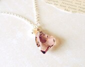Pink Crystal Heart and Pearl Necklace