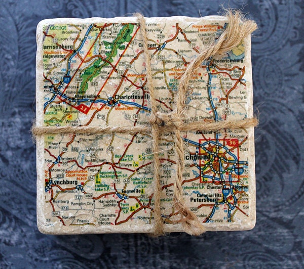 Marble coasters - Charlottesville/Richmond Map