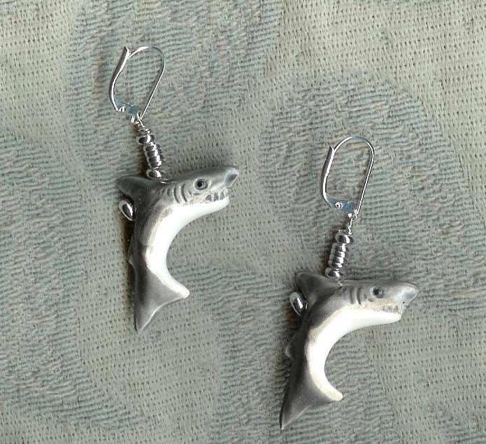 Grinning shark earrings