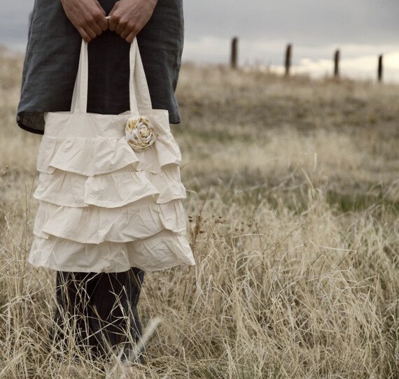 Cream Ruffle Tote