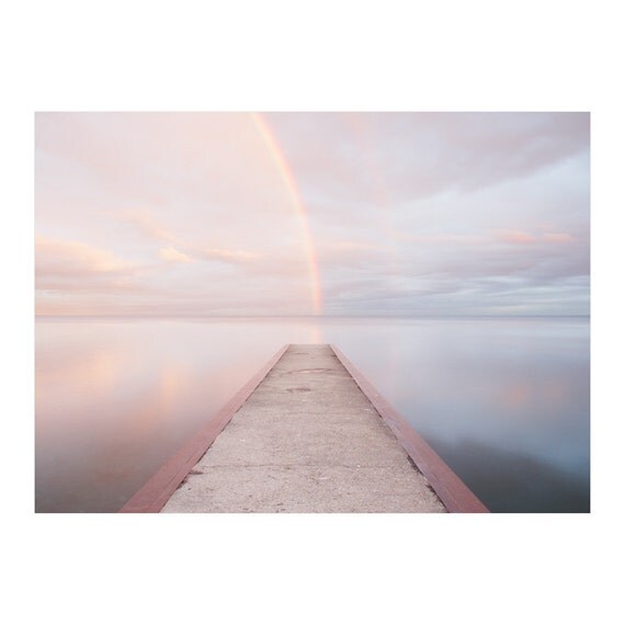 Rainbow photograph - Toronto lakeshore photo, dramatic landscape of double rainbow over a dock, inspirational art - Lake Ontario 3 8x10