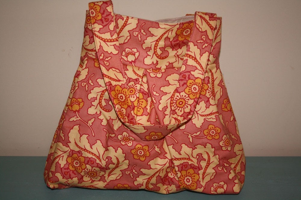 vintage pink and yellow pleated purse