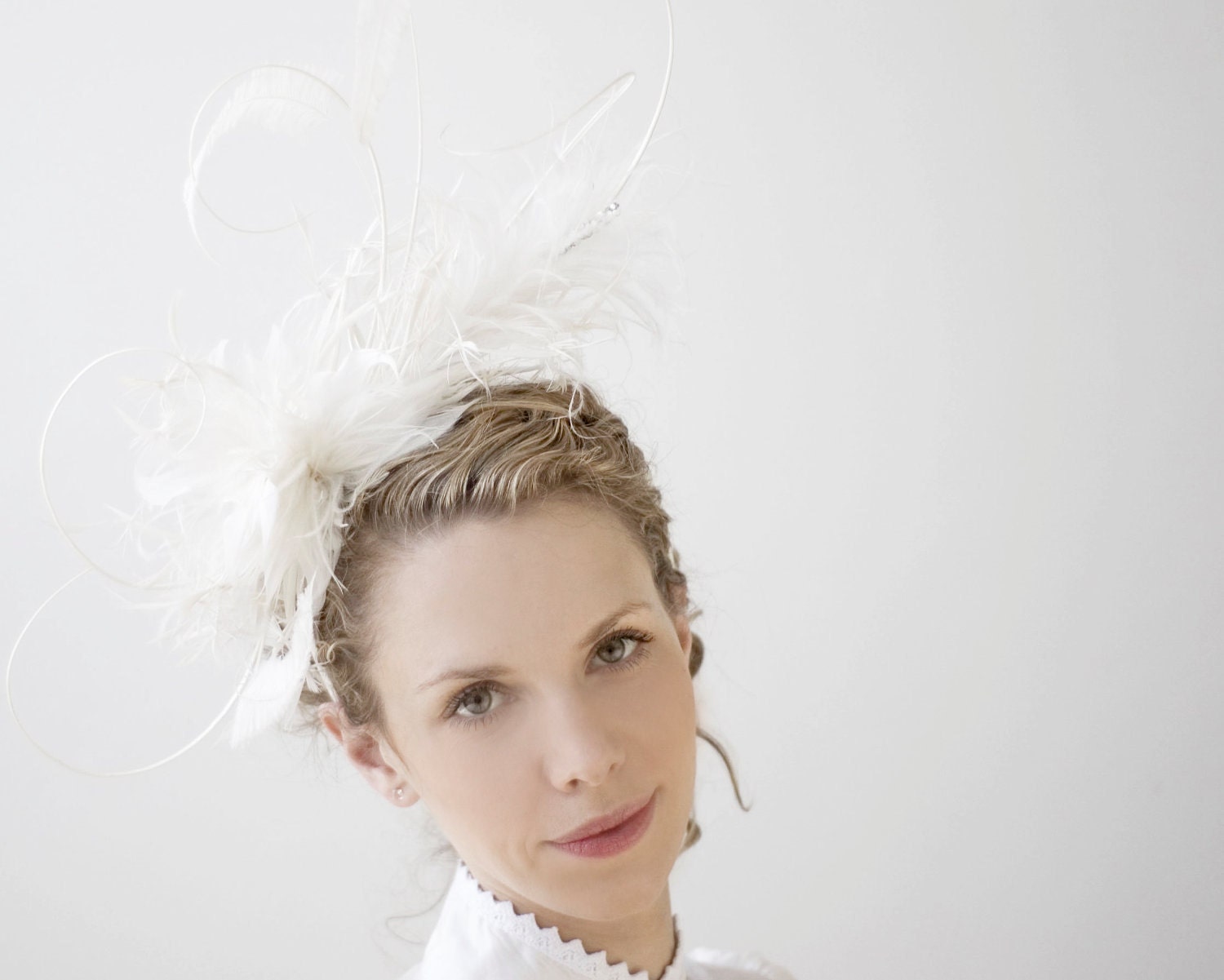 Off White Oversized Spectacular Ivory Bridal Feather Headdress Head Band Unique Look Fascinator (Haute Couture) Free Shipping