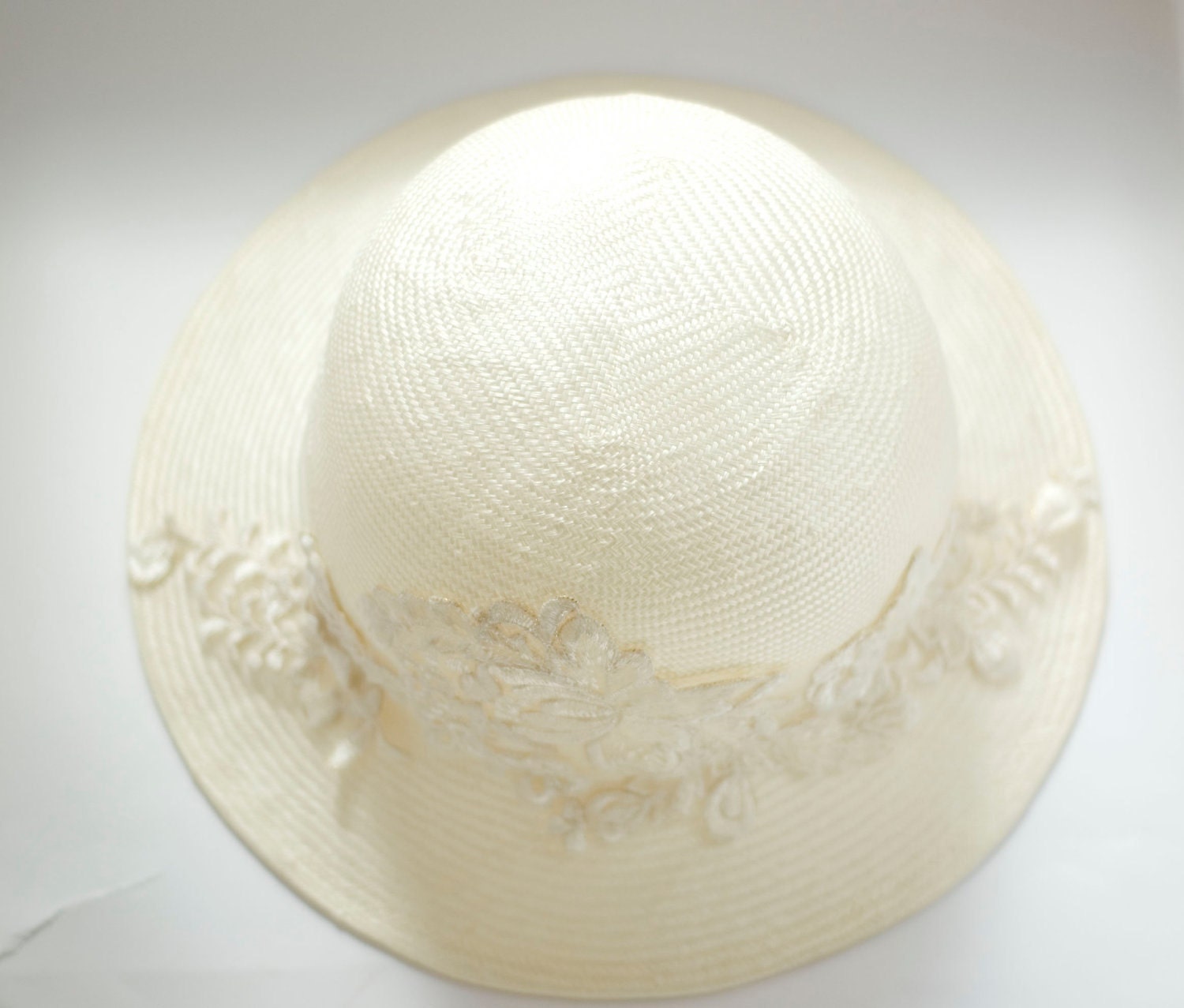 Bridal Off White Hat Chic Vintage Inspired 1920's New Summer Natural Sisal Straw Elegant Weddings Bridal Shower Women Accessories
