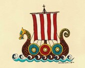 Dragon Ship Viking Scandinavian High Quality 5x7 Art Print