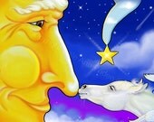 ACEO Pegasus Fantasy Horse Foal Man In The Moon Art Print