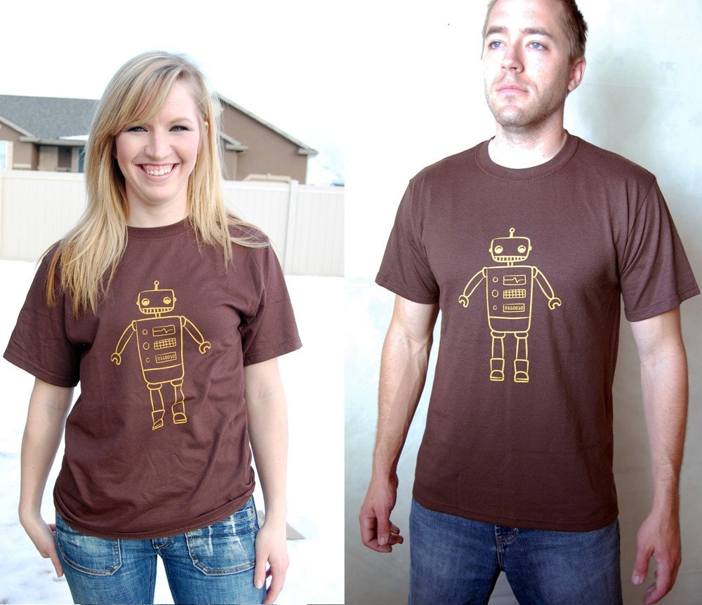 Limited Edition Robot Tee in Brown and Gold Men or Women