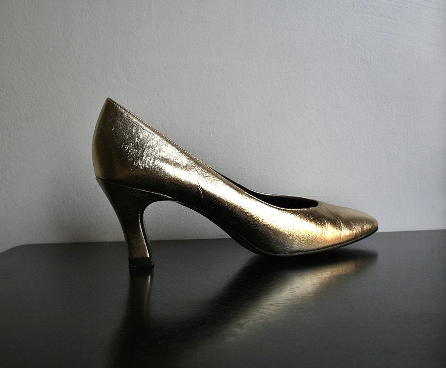 Metallic Golden Spike Heel 80s Glam Shoes