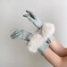 Doctor Zhivago Vintage Mint Green Long Fur Gloves - Light Cream Brown