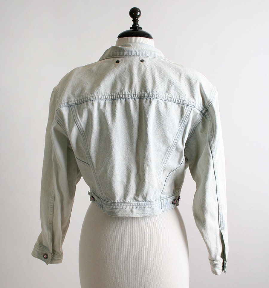 1980s LA Gear Jean Jacket - Acid Wash Denim Light White - Fits Small