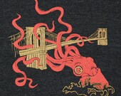 Squid Attack - Unisex / Mens T-Shirt Track Tee Shirt Awesome Octopus Kraken Monster Brooklyn Bridge Tri Black Tshirt