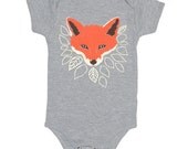 Fox Baby One Piece Bodysuit Romper Jumper Adorable Woodland Forest Animal Nature Fantastic Mr Fox Heather Grey Onesie