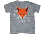 KIDS YOUTH / Fox - T-shirt Boy Girl Youth Children Tee Shirt Cute Adorable Forest Woodland Nature Orange Wolf Animal Athletic Grey Tshirt