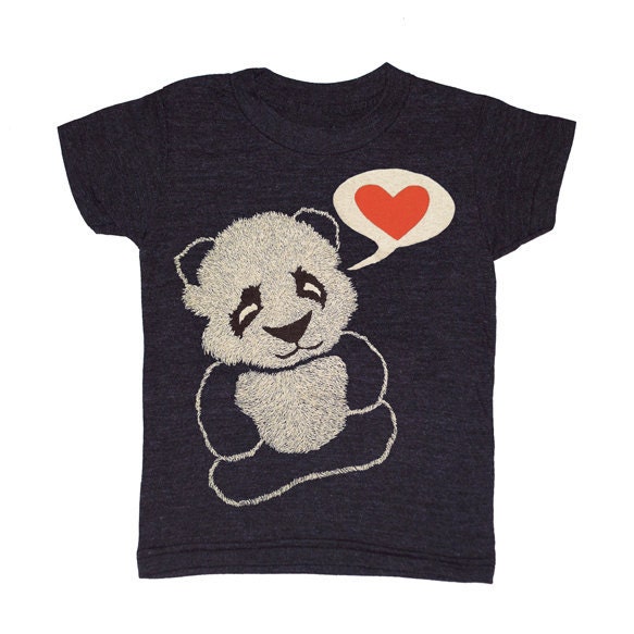 KIDS YOUTH / Panda Bear - T-shirt Boy Girl Toddler Children Animal Zoo Tee Shirt Cute Adorable Cuddly Heart Love Tri Black Tshirt