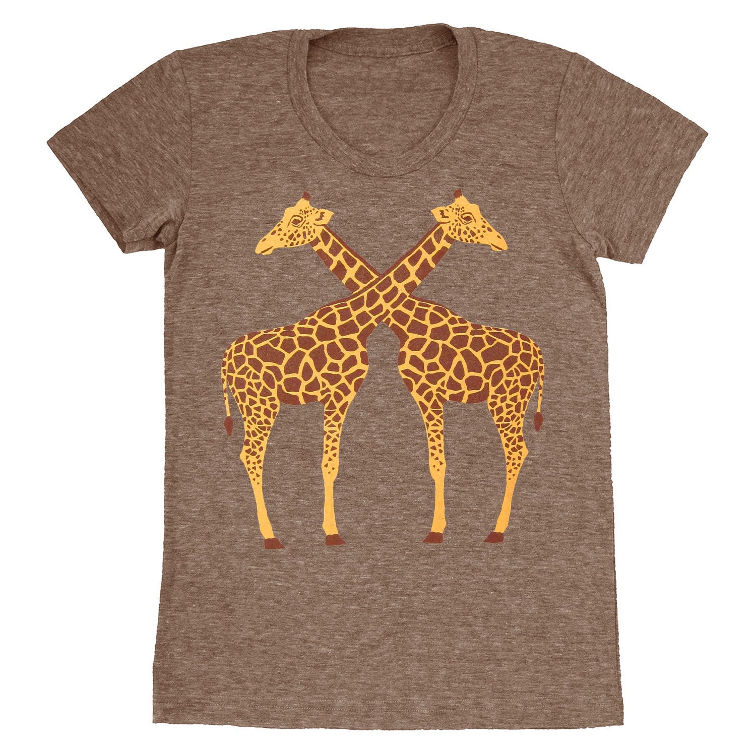 Giraffes - Womens Girls Scoop Neck T-Shirt Tee Shirt Cute Yellow Giraffe Love Zoo Best Friends Animals Athletic Coffee Tshirt