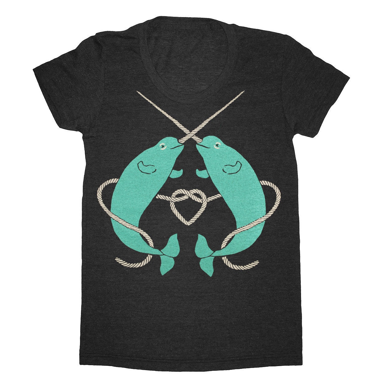 Narwhals - Womens T-shirt Girls Nautical Dolphin Narwhal Tee Shirt Blue Cute Unicorn Love Heart Charcoal Triblend Black Valentines Tshirt