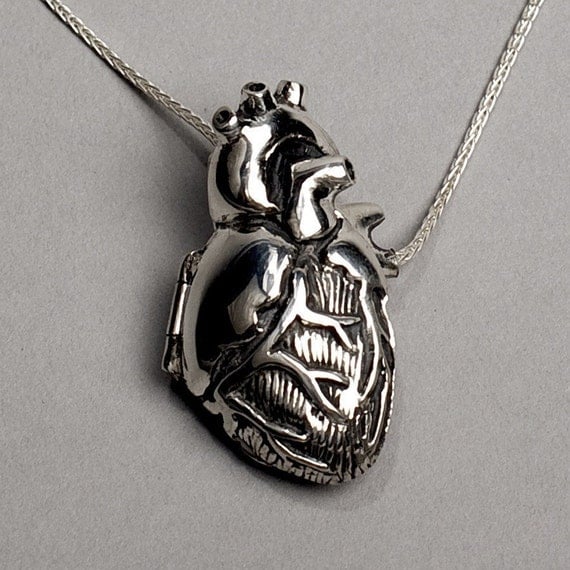 Original Silver Anatomical Heart Locket- 28 inch chain