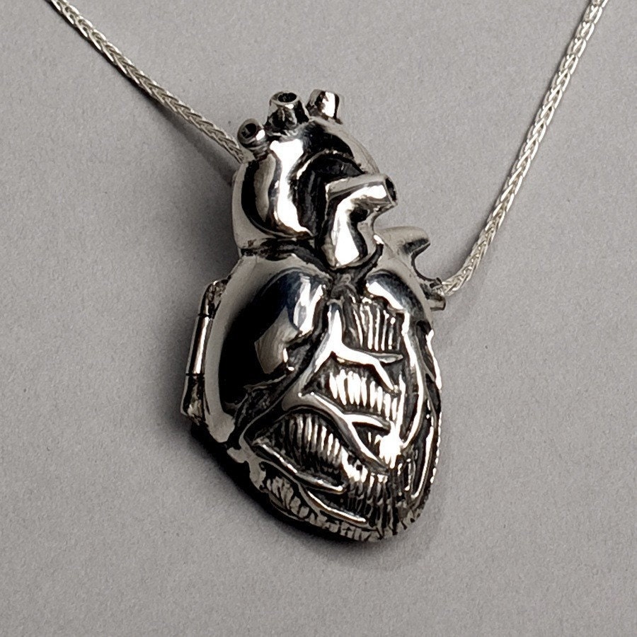Original Silver Anatomical Heart Locket- 28 inch chain