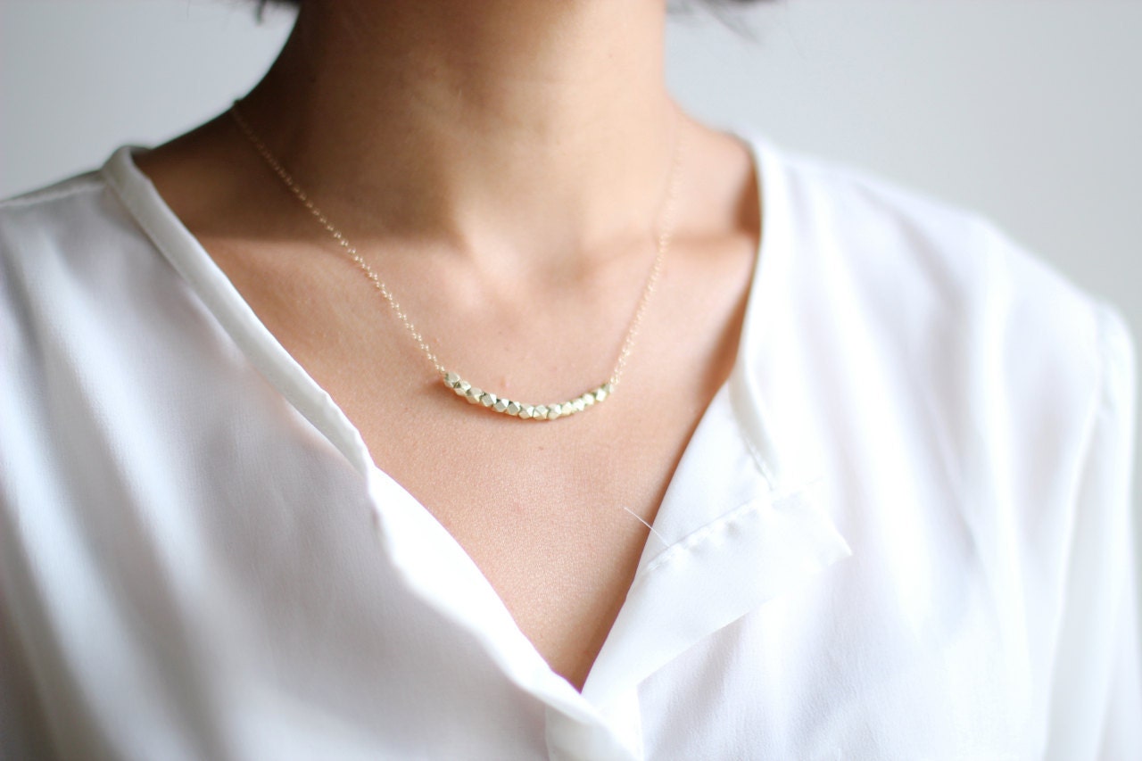 Minimalist Gold Faceted Bead Necklace - 14k Gold Filled Chain