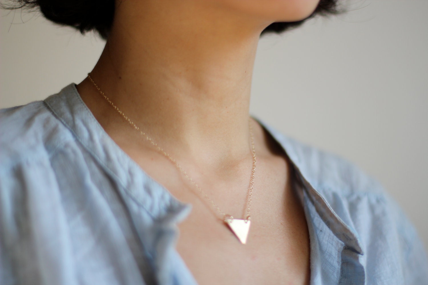 Minimalist Triangle Necklace - Hand Sawn Brass - 14k Gold Filled Chain