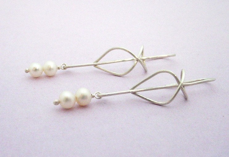 Pearl Fox Earrings, Handmade Sterling Silver and Pearls
