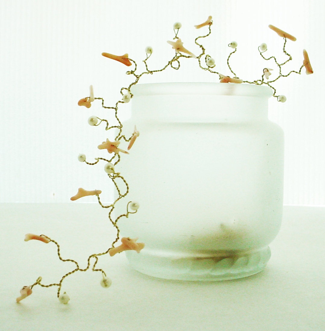 Peach Coral & Pearl Bridal Hair Vine - merrittgade