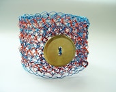 Striped Wire Cuff with Brass Button
