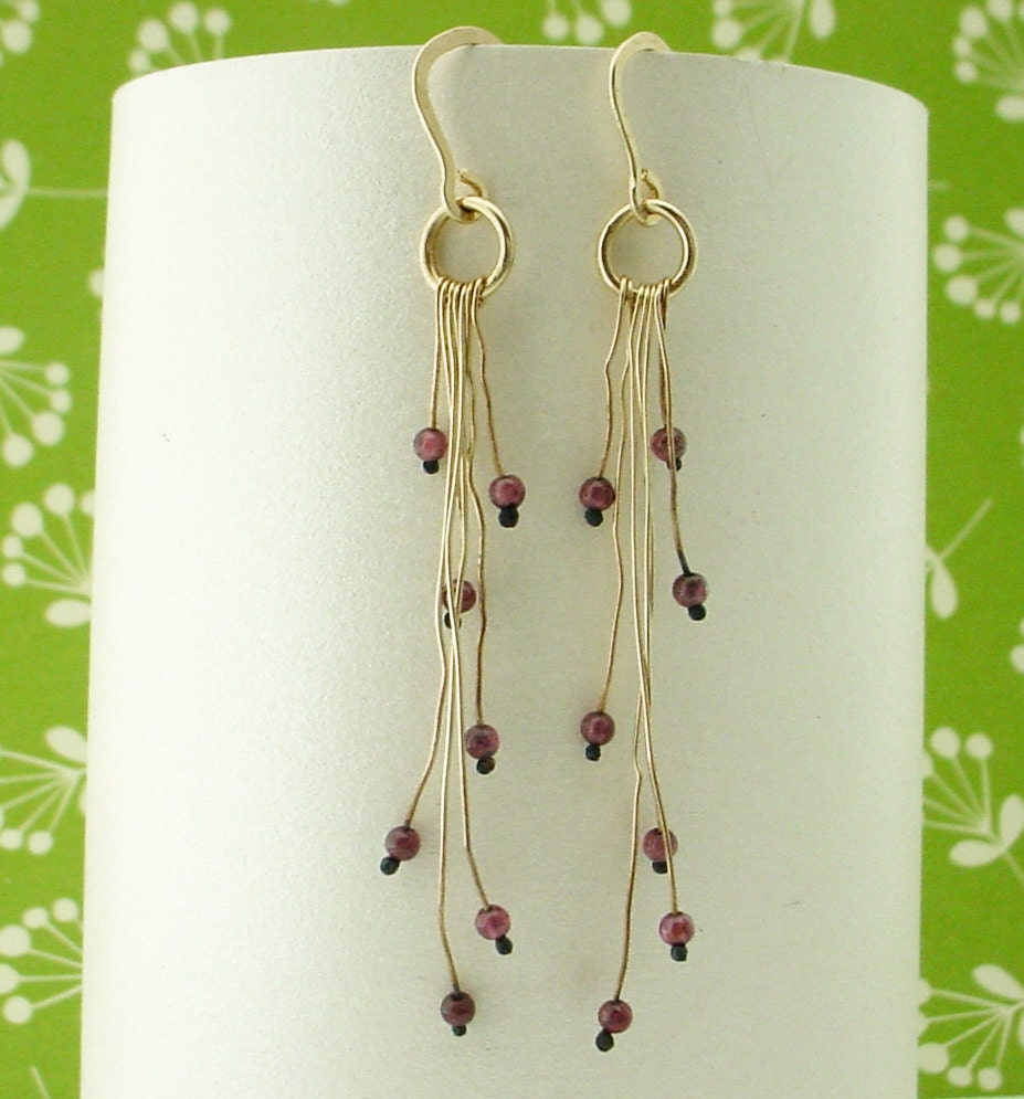 Garnet on Gold Organic Earrings
