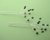 Gray Pearl & Silver Hair Pins, pair