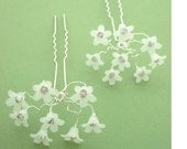 Bridal Hair Pins, Crystal & Flower, Pair - Custom Color Choice - merrittgade