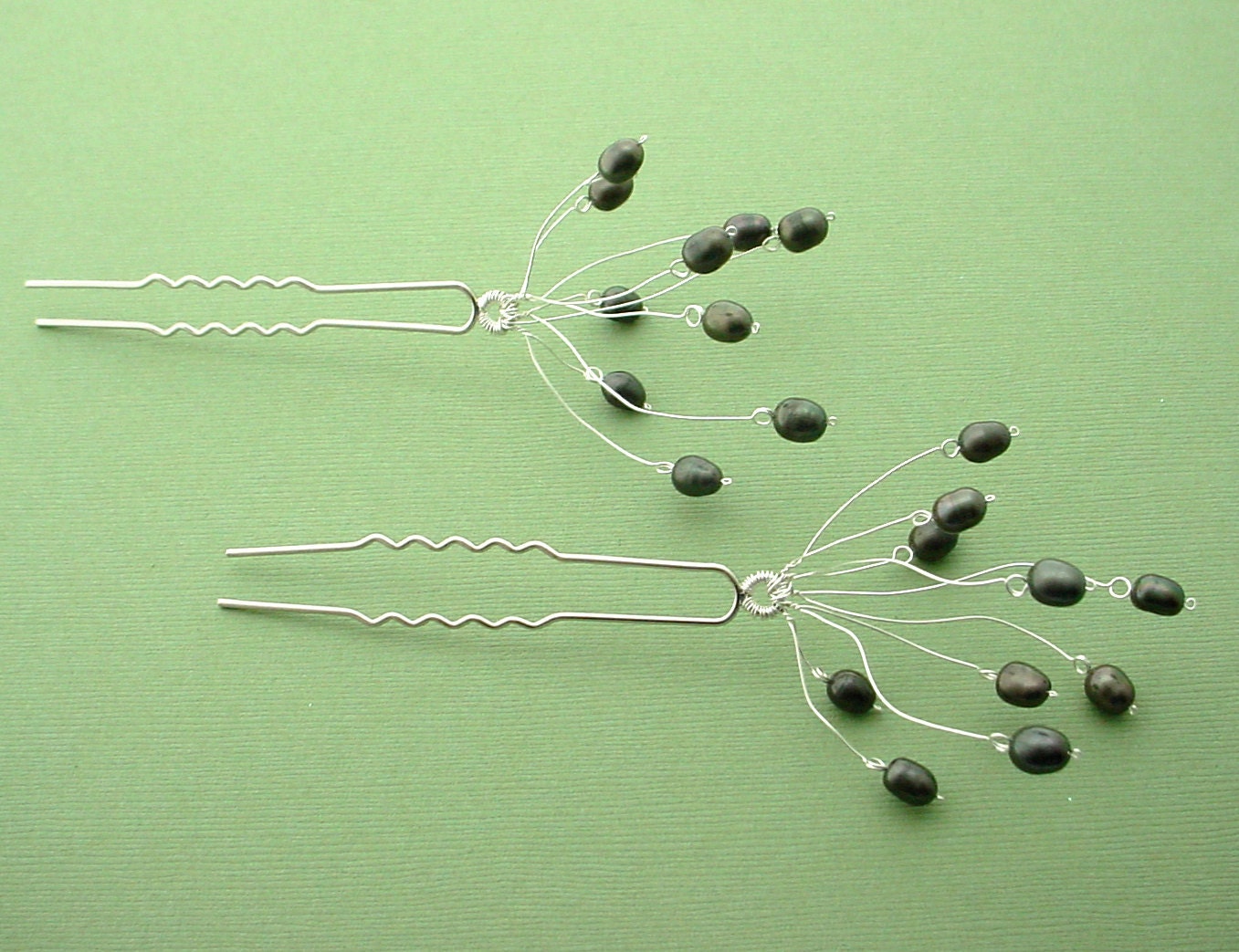 Gray Pearl & Silver Hair Pins, pair