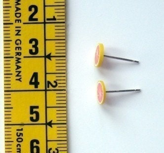 Grapefruit Earring Studs - Pastel Jewelry - Fruit Earring Posts - Pink Yellow Earrings - Fruit Jewelry