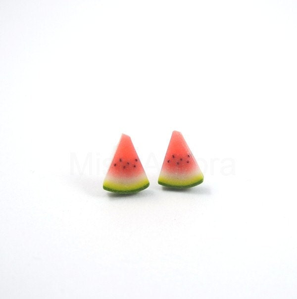 Watermelon Stud Earrings - Fruit Earring Posts - Red Green Earrings - Fruit Jewelry