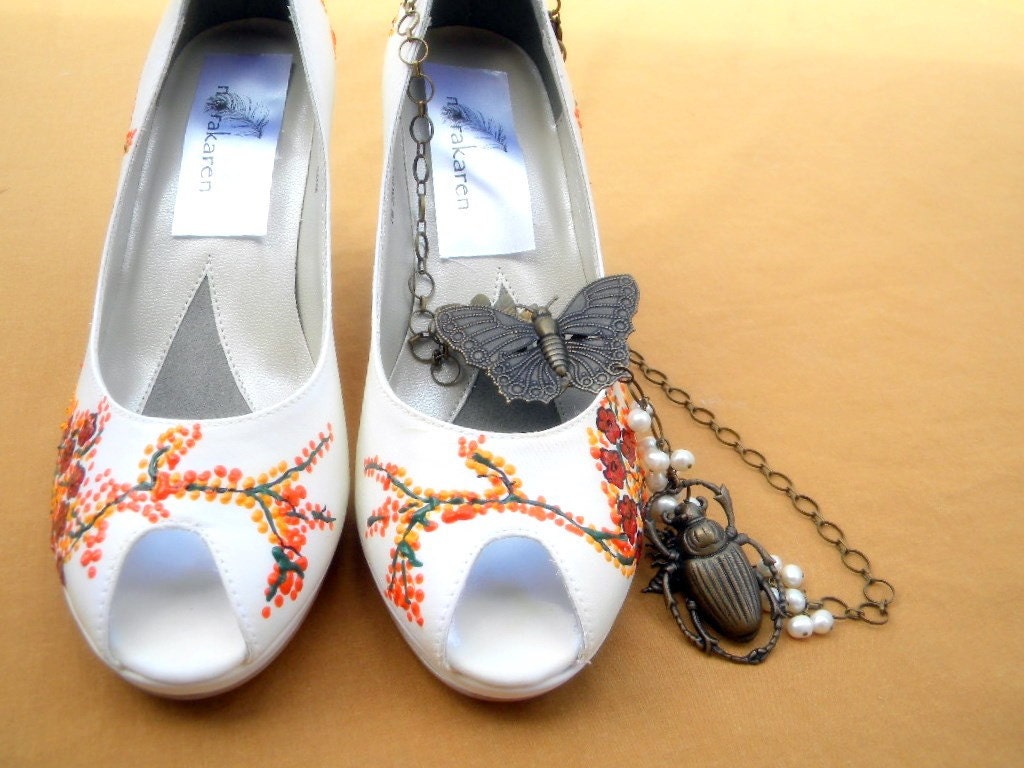 Wedding Shoes painted Delphinium on peep toes, not dyed