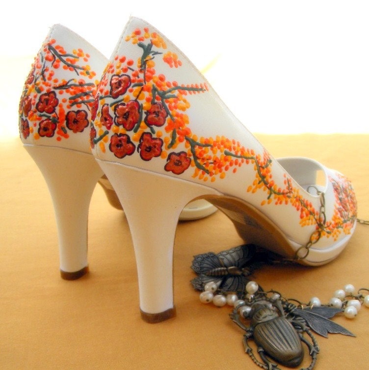 Wedding Shoes painted Delphinium on peep toes, not dyed